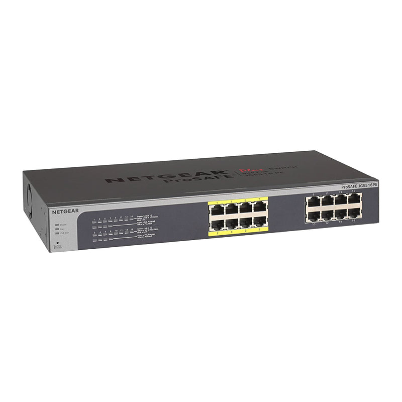 NETGEAR JGS516PE 16-Port Gigabit Ethernet Smart Managed Plus PoE Switch - with 8 x PoE @ 85W