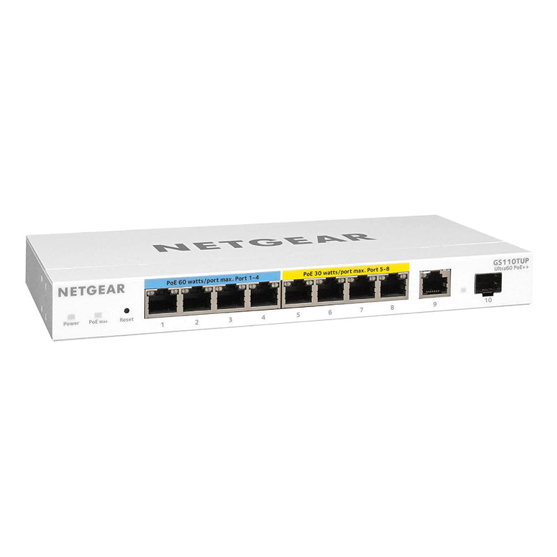 NETGEAR GS110TUP 10-Port Gigabit Ethernet Smart Managed Pro Ultra60 PoE Switch - with 4 x PoE+ and 4 x PoE++ @ 240W
