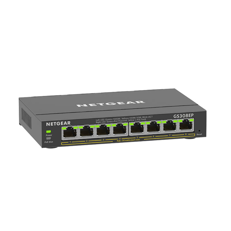 NETGEAR GS308EP 8-Port Gigabit Ethernet Smart Managed Plus PoE Switch - with 8 x PoE+ @ 62W