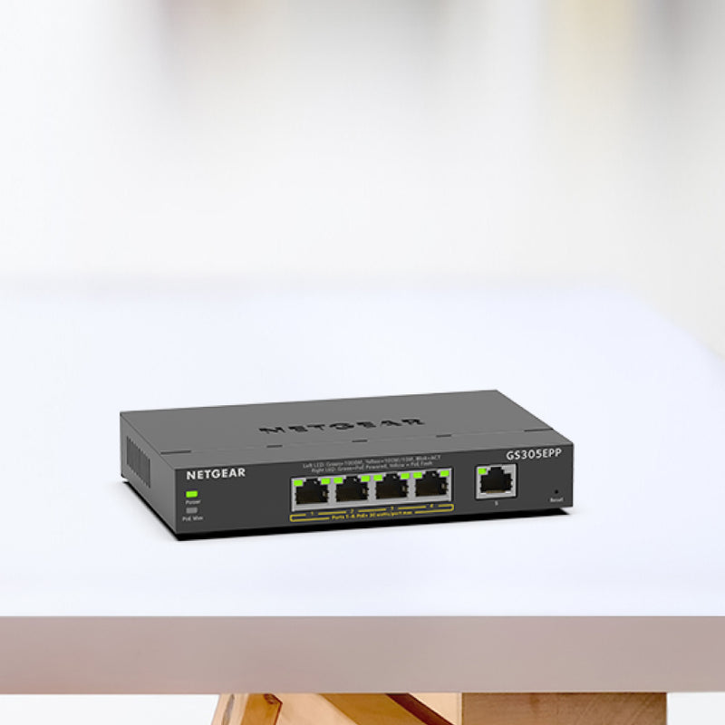 NETGEAR GS305EPP 5-Port Gigabit Ethernet Smart Managed Plus PoE Switch - with 4 x PoE+ @ 120W