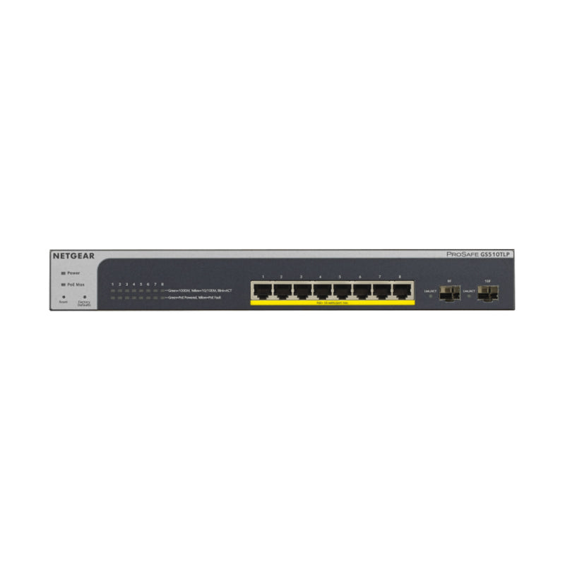 NETGEAR GS510TLP 10-Port Gigabit Ethernet Smart Managed Pro PoE Switch - with 8 x PoE+ @ 75W