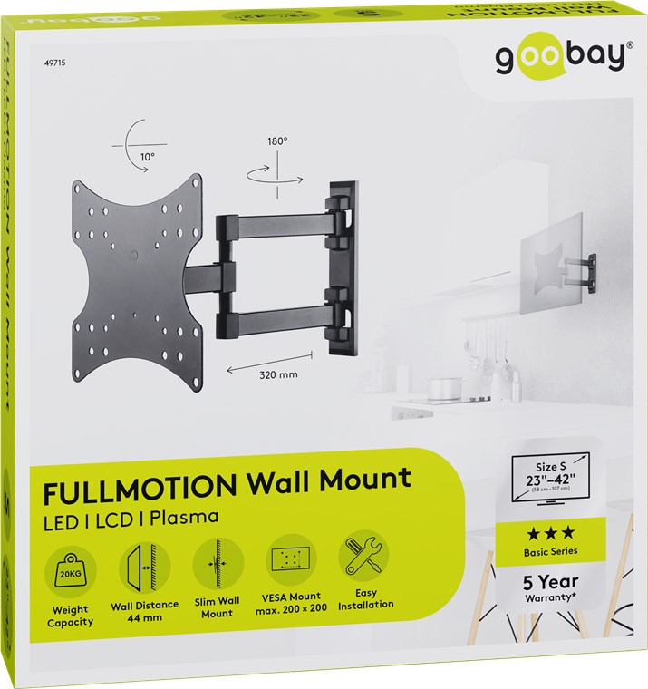 GOOBAY TV Wall Mount Dual Arm for TVs from 23" to 42" with Swivel and Tilt