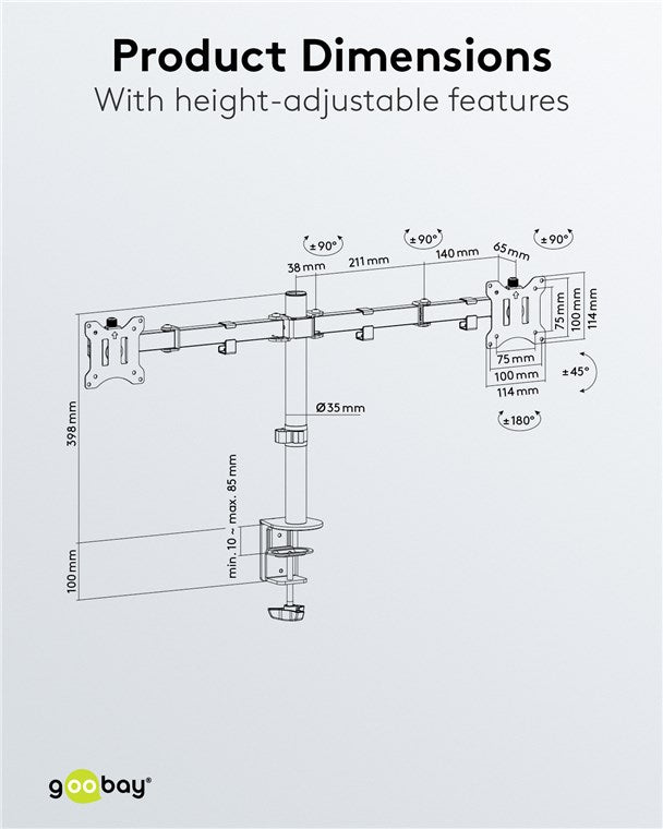 GOOBAY Dual Monitor Mount Flex for Monitors between 17" and 32"