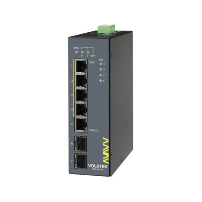 VOLKTEK IEN-8225P-24V 4 Ports GbE Unmanaged PoE+ Switch with 1 RJ45 and 2 SFP Ports