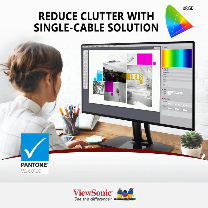 VIEWSONIC VP2456 24" FHD Pantone Validated 100% sRGB & Factory Pre-Calibrated Monitor with 60W USB-C