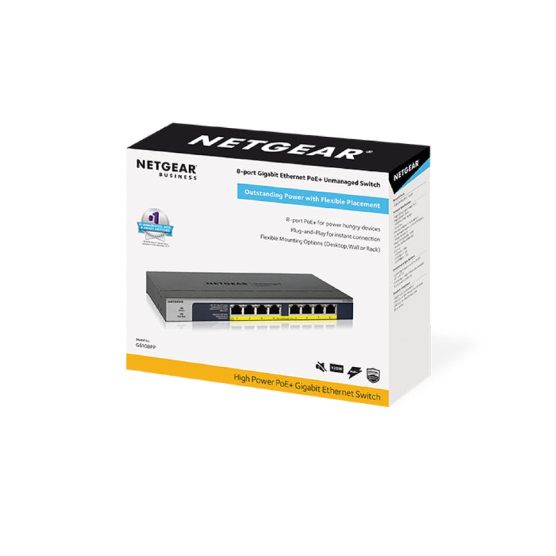 NETGEAR GS108PP 8-Port Gigabit Ethernet Unmanaged PoE Switch - with 8 x PoE+ @ 123W Upgradeable