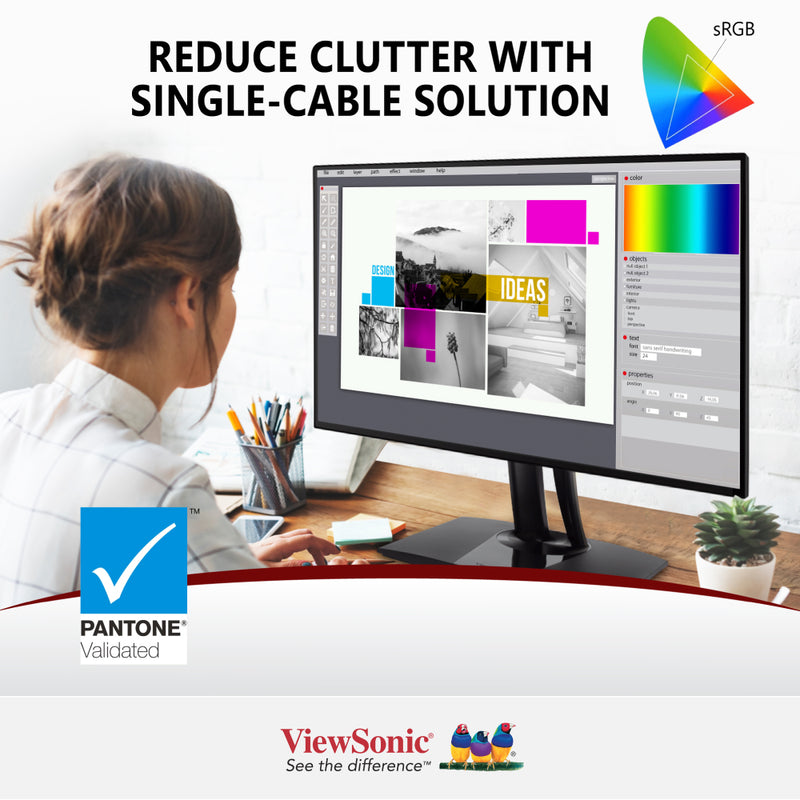 VIEWSONIC VP2756-2K 27" 2K QHD Pantone Validated 100% sRGB & Factory Pre-Calibrated Monitor with 60W USB-C