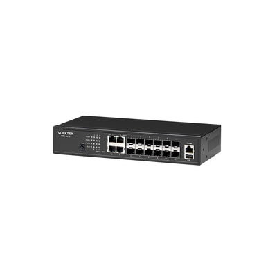 VOLKTEK MEN-6412C Managed Aggregation Switch with 4 FX/GbE Combo RJ45/SFP, 4 FX/GbE SFP, 4 GbE SFP Ports and AC Power Input