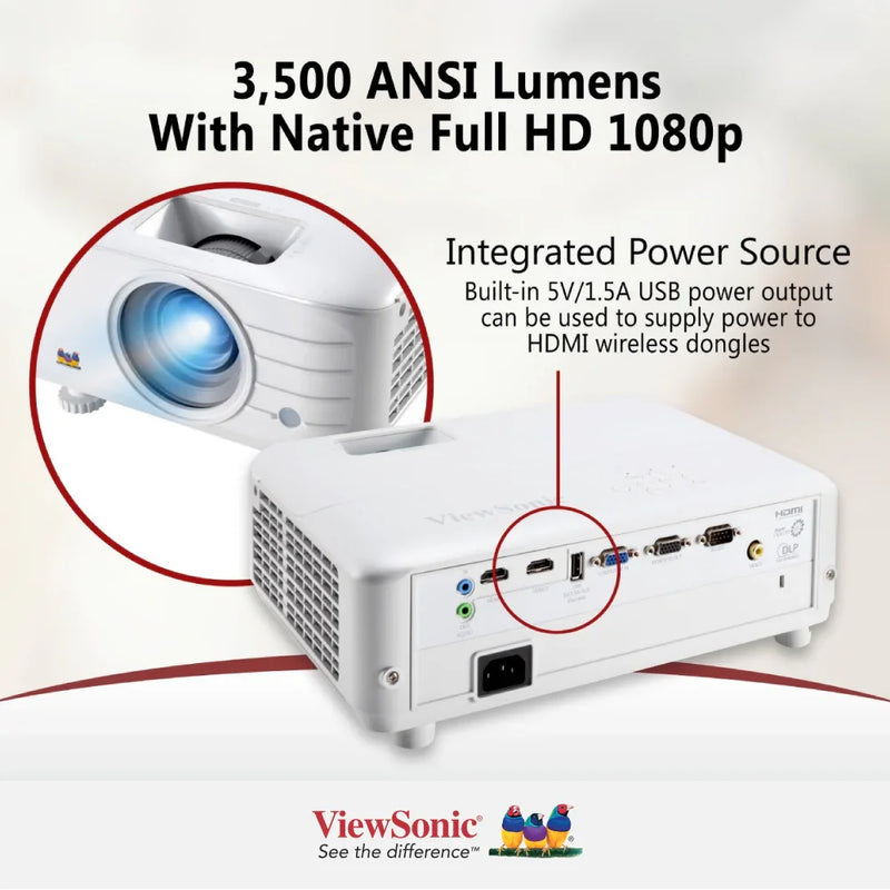 ViewSonic PX701HDH 3,500 ANSI Lumens 1080p Projector for Home and Business - 1920 x 1080 Resolution, 1.5-1.65 Throw Ratio