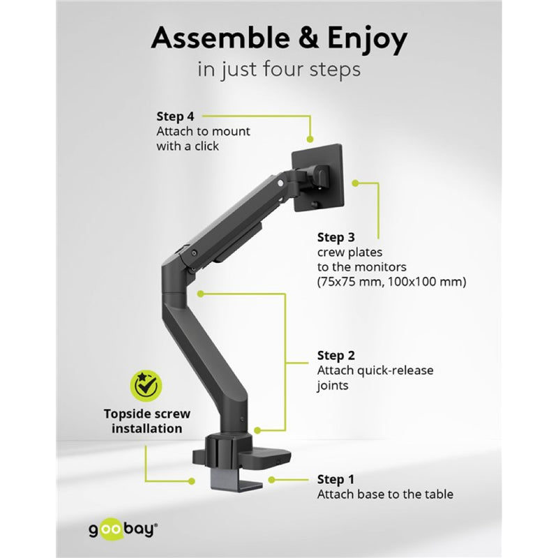 GOOBAY Single Monitor Mount Gaming with Gas Spring (17-49 Inch)