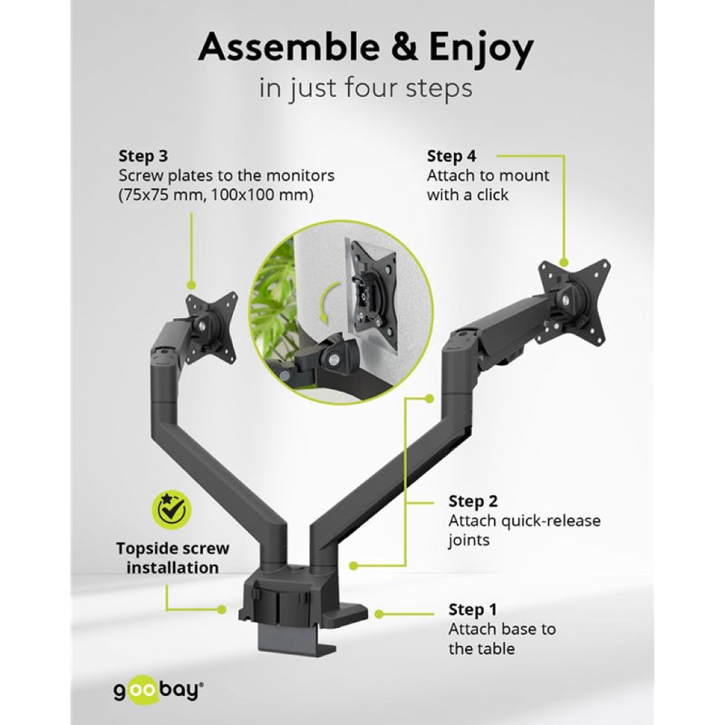 GOOBAY Dual Monitor Mount with Gas Spring (17 to 32 inches)