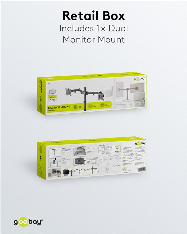GOOBAY Dual Monitor Mount Flex for Monitors between 17" and 32"