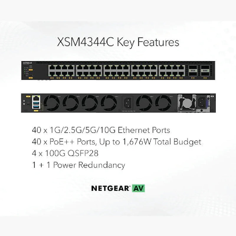 NETGEAR M4350-40X4C Fully Managed Switch (XSM4344C) 40x10G/Multi-Gig PoE++ 4xQSFP28 100G