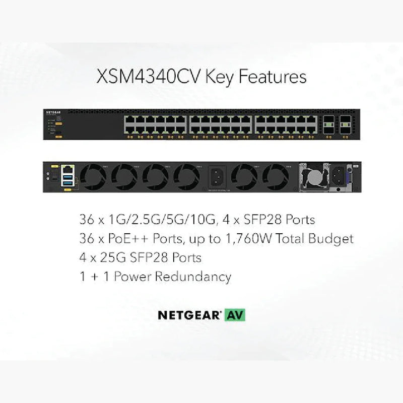 NETGEAR M4350-36X4V Fully Managed Switch (XSM4340CV) 36x10G/Multi-Gig PoE++ 4xSFP28 25G
