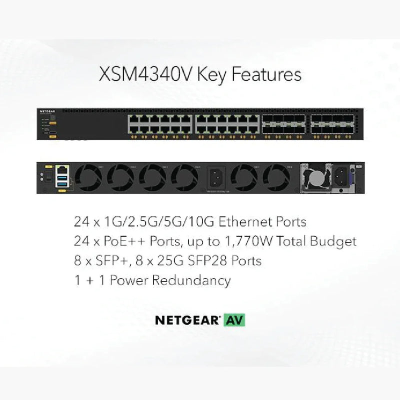 NETGEAR M4350-24X8F8V Fully Managed Switch (XSM4340V) 24x10G/Multi-Gig PoE++ 8xSFP+ and 8xSFP28 25G