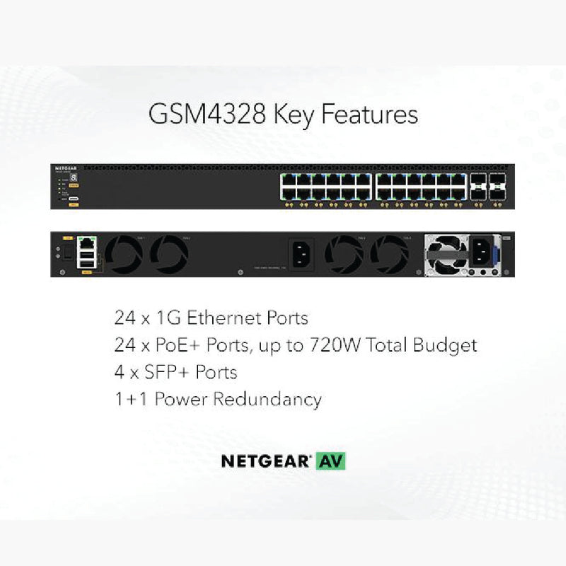 NETGEAR M4350-24G4XF Fully Managed Switch (GSM4328) 24x1G PoE+ 4xSFP+