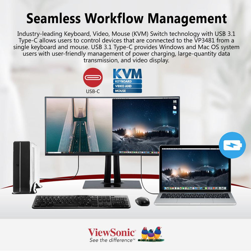 VIEWSONIC VP3481 34" 100% sRGB Ergonomic Professional Monitor