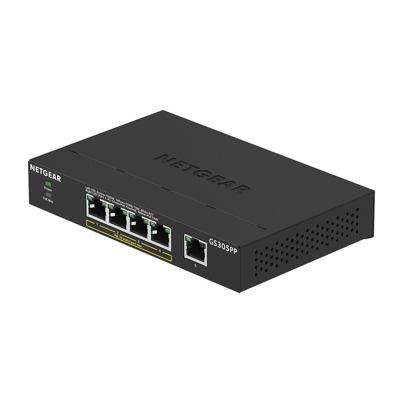 NETGEAR GS305PP 5-Port Gigabit Ethernet Unmanaged PoE+ Switch - with 4 x PoE @ 83W