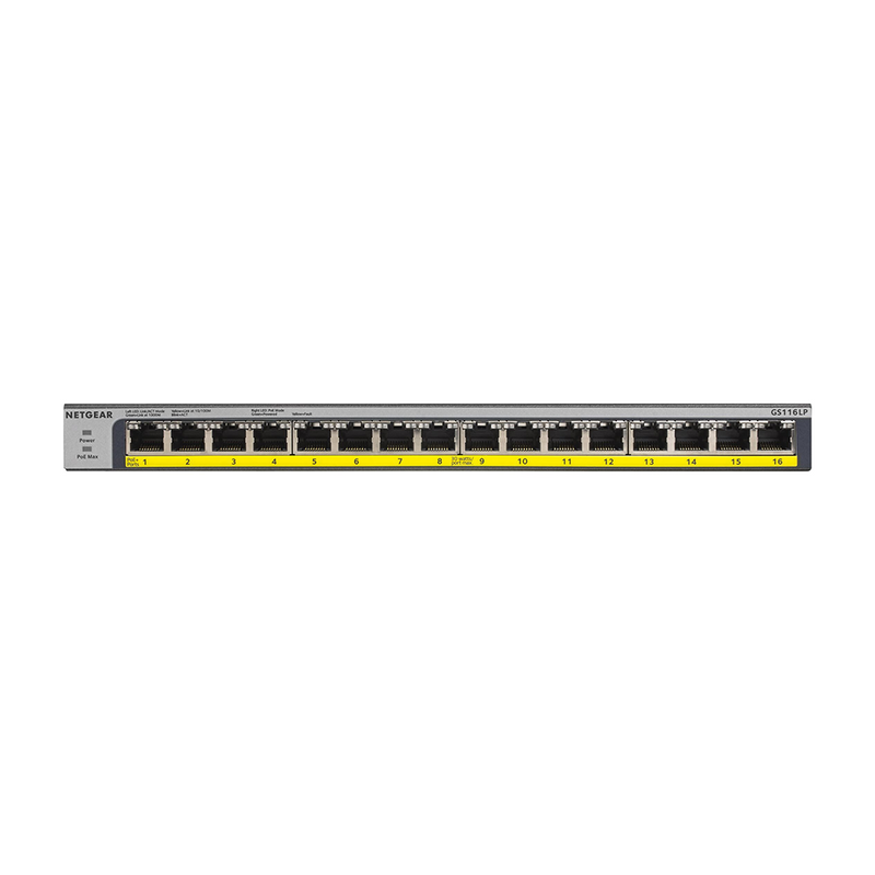 NETGEAR GS116LP 16-Port Gigabit Ethernet Unmanaged PoE Switch - with 16 x PoE+ @ 76W Upgradeable