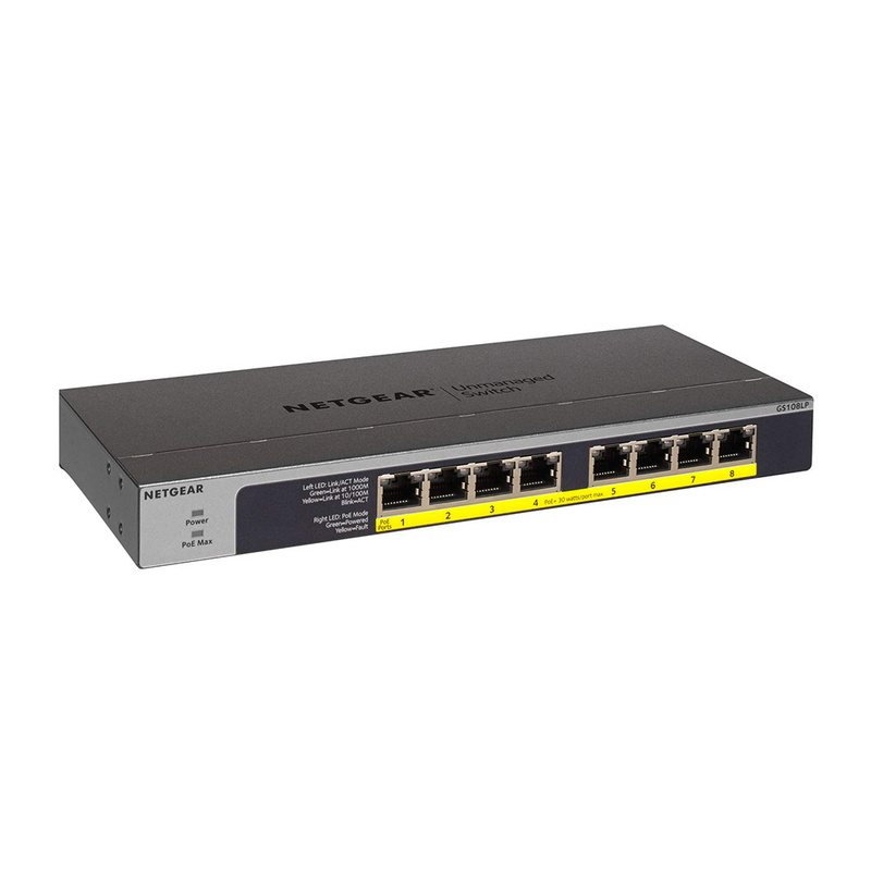 NETGEAR GS108LP 8-Port Gigabit Ethernet Unmanaged PoE Switch - with 8 x PoE+ @ 60W Upgradeable
