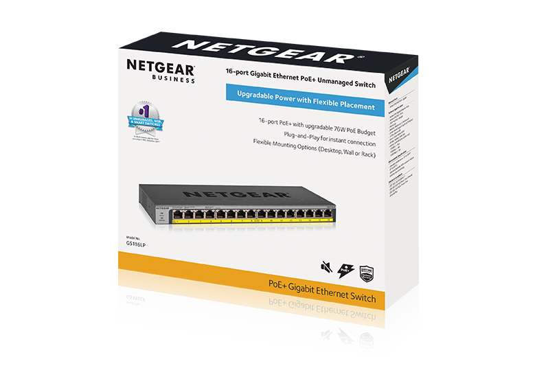 NETGEAR GS116PP 16-Port Gigabit Ethernet Unmanaged PoE Switch - with 16 x PoE+ @ 183W