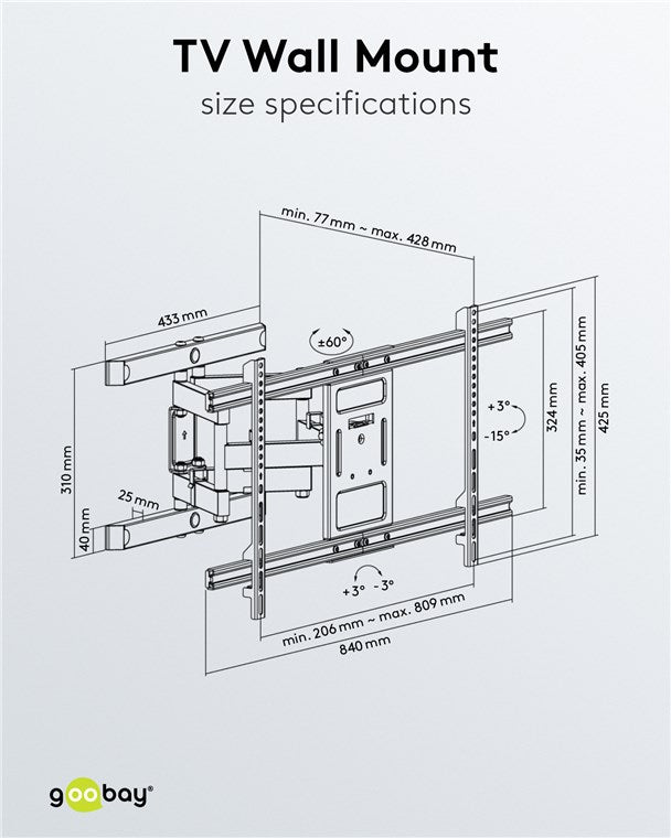 GOOBAY TV Wall mount Basic FULLMOTION (XL) for TVs from 43" to 100"