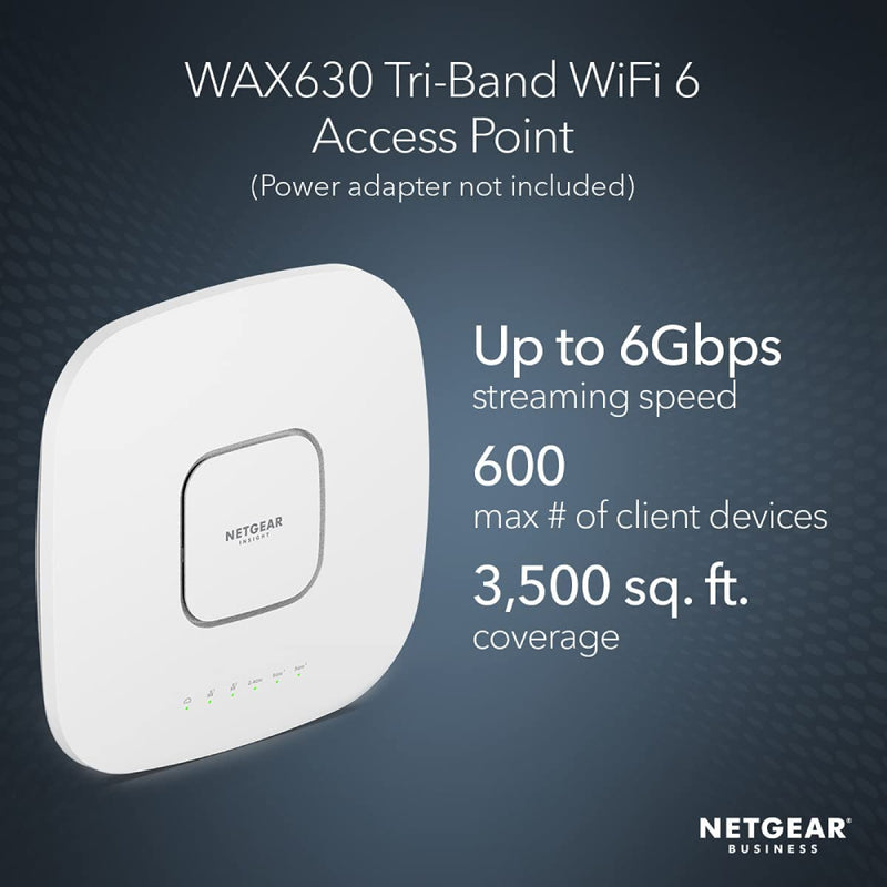 NETGEAR WAX630 Cloud Managed Wireless Access Point - WiFi 6 Tri-Band AX6000