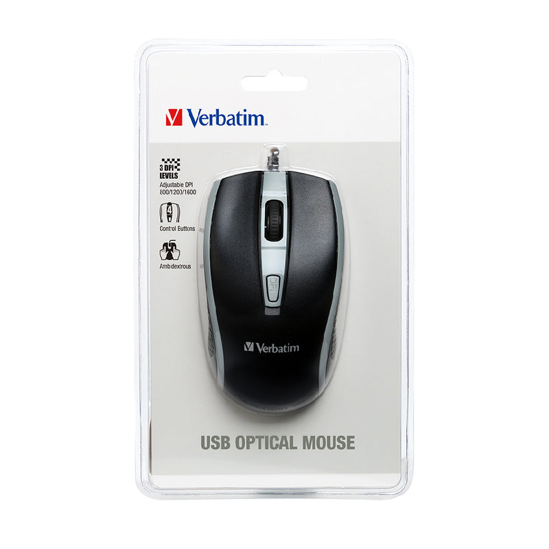 Verbatim Optical Mouse - Wired with USB Accessibility - Mac & PC Compatible - Black_ 66513