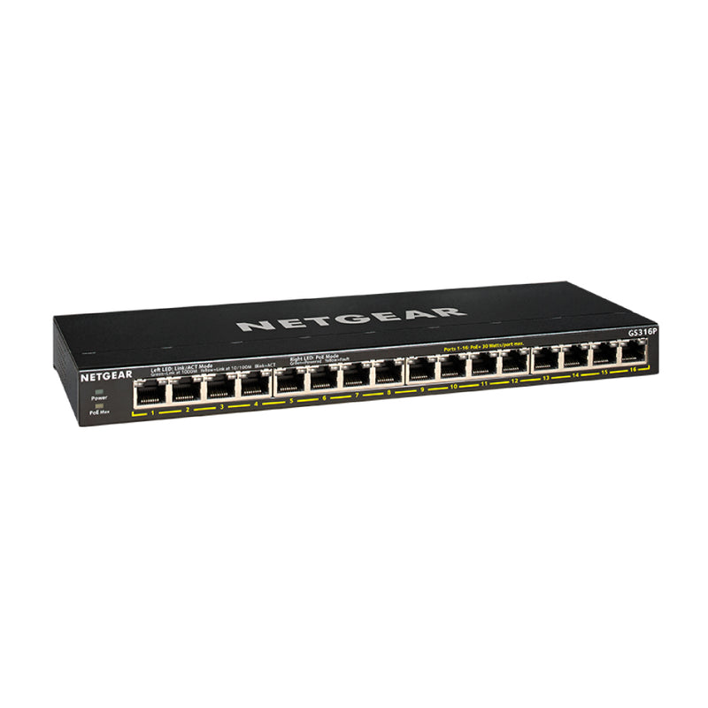 NETGEAR GS316P 16-Port Gigabit Ethernet Unmanaged PoE+ Switch - with 16 x PoE+ @ 115W