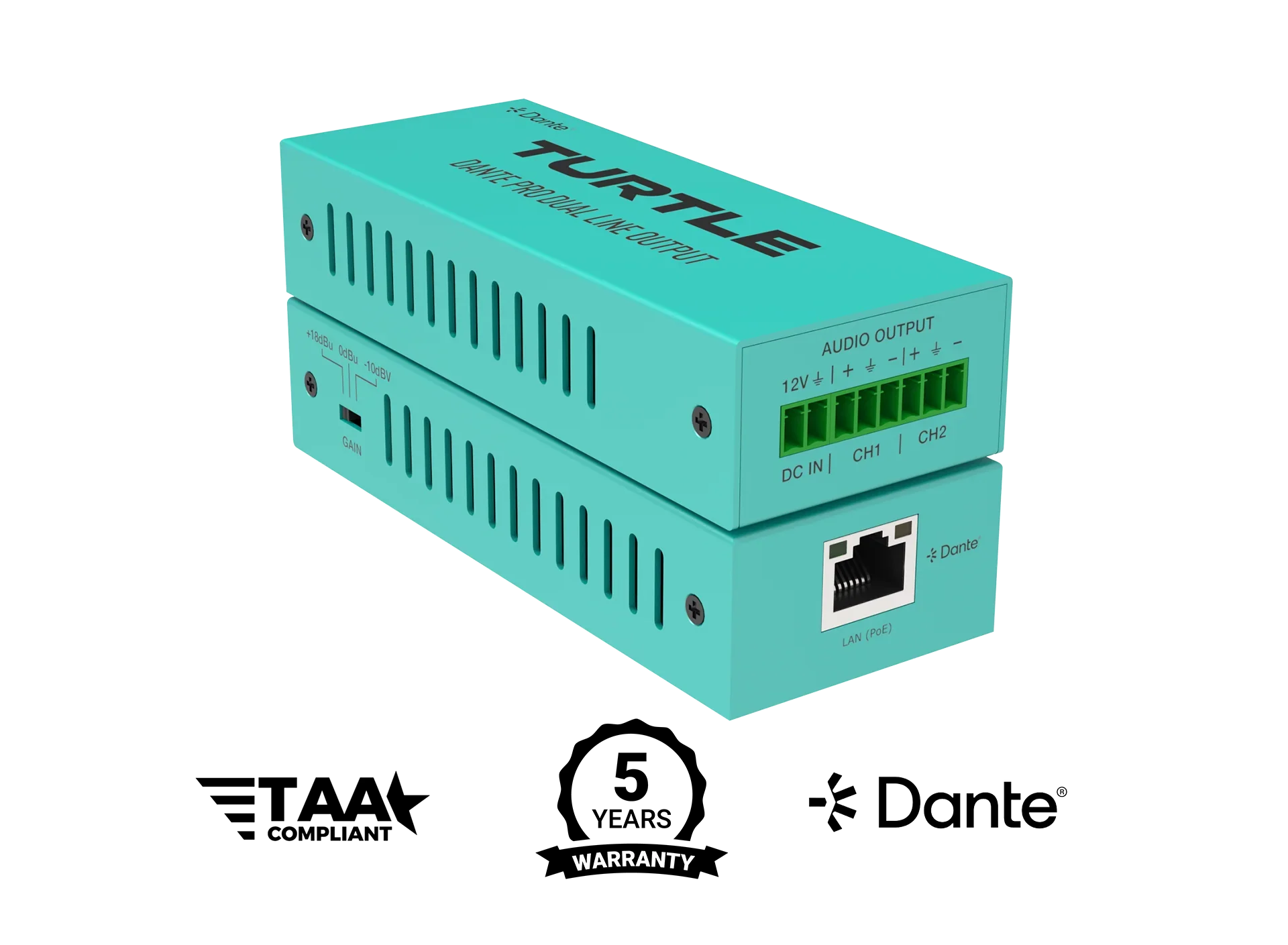 TURTLE AV - Dante Pro Dual Channel Analog Line Input Adapter with Gain ...