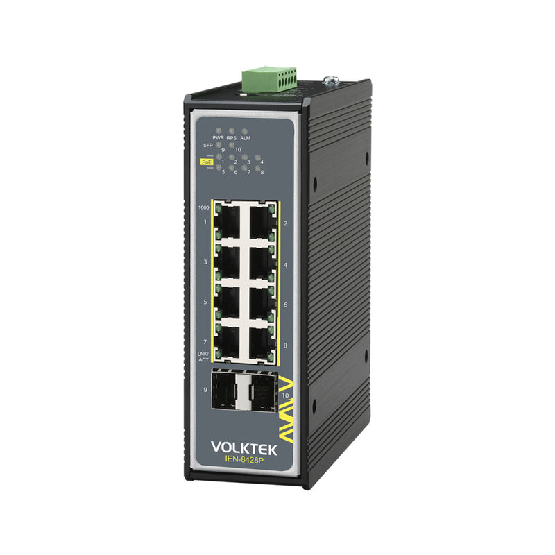 VOLKTEK IEN-8428P 8 Ports GbE Unmanaged PoE+ Switch with 2 SFP Ports