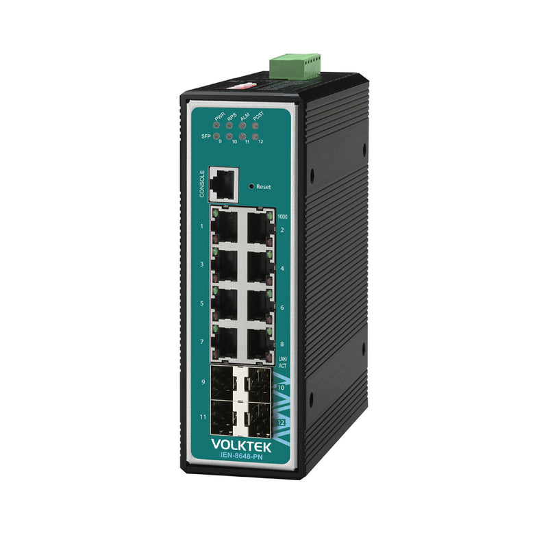 VOLKTEK IEN-8648-PN 8 Ports GbE PROFINET Compliance Managed Switch with 4 SFP Ports