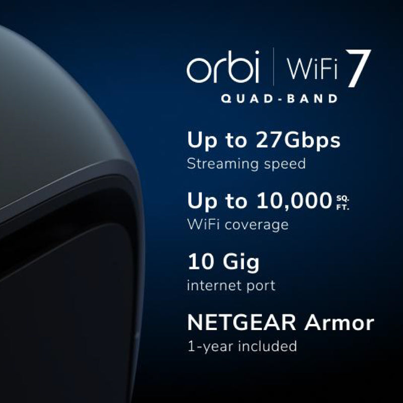 Orbi 970 Quad-Band WiFi 7 Mesh System - BE27000 27Gbps - 3-Pack - Black (RBE973SB)