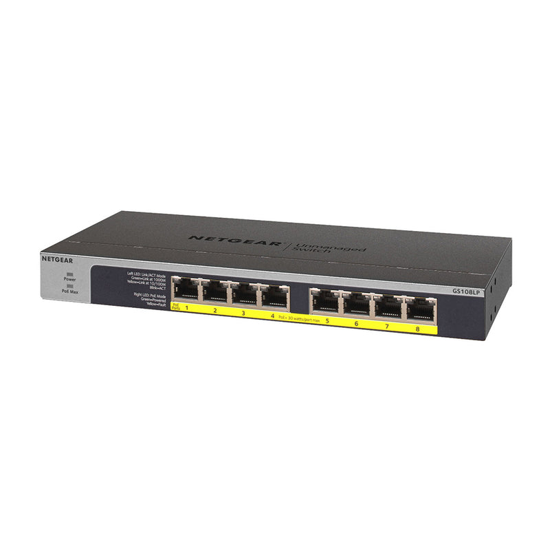 NETGEAR GS108LP 8-Port Gigabit Ethernet Unmanaged PoE Switch - with 8 x PoE+ @ 60W Upgradeable