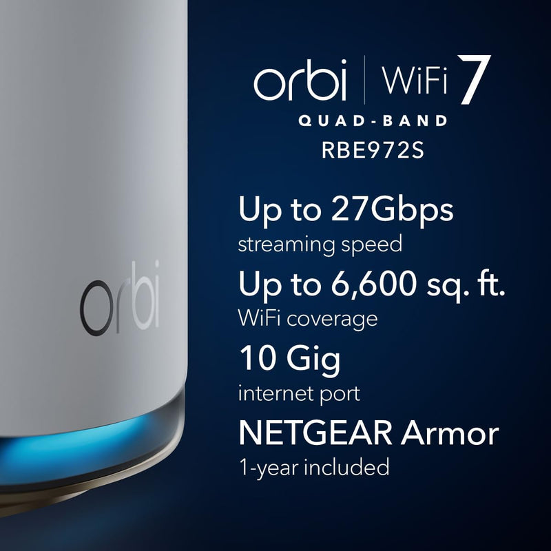 Orbi 970 Quad-Band WiFi 7 Mesh System - BE27000 27Gbps - 2-Pack - White (RBE972S)