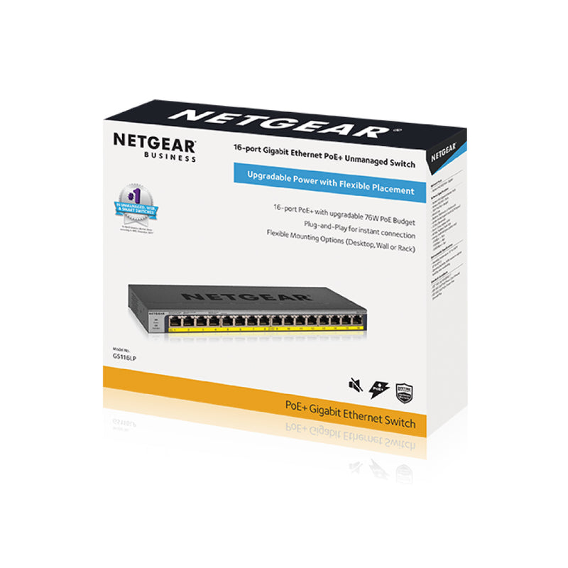 NETGEAR GS116PP 16-Port Gigabit Ethernet Unmanaged PoE Switch - with 16 x PoE+ @ 183W