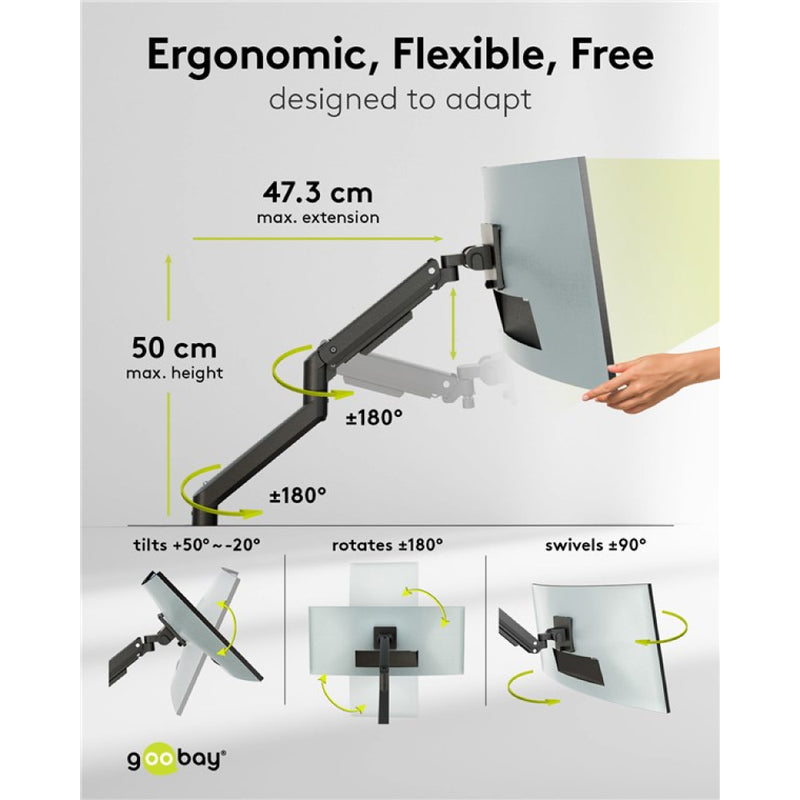 GOOBAY Single Monitor Mount Gaming with Gas Spring (17-49 Inch)