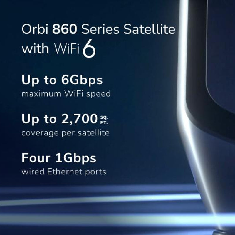 NETGEAR Orbi RBS860 AX6000 Tri-Band Add-On WiFi 6 Mesh Satellite