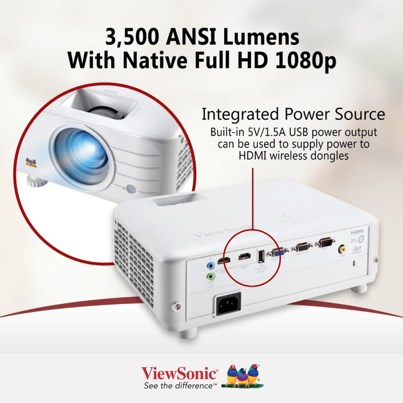 ViewSonic PX701HDH 3,500 ANSI Lumens 1080p Projector for Home and Business - 1920 x 1080 Resolution, 1.5-1.65 Throw Ratio