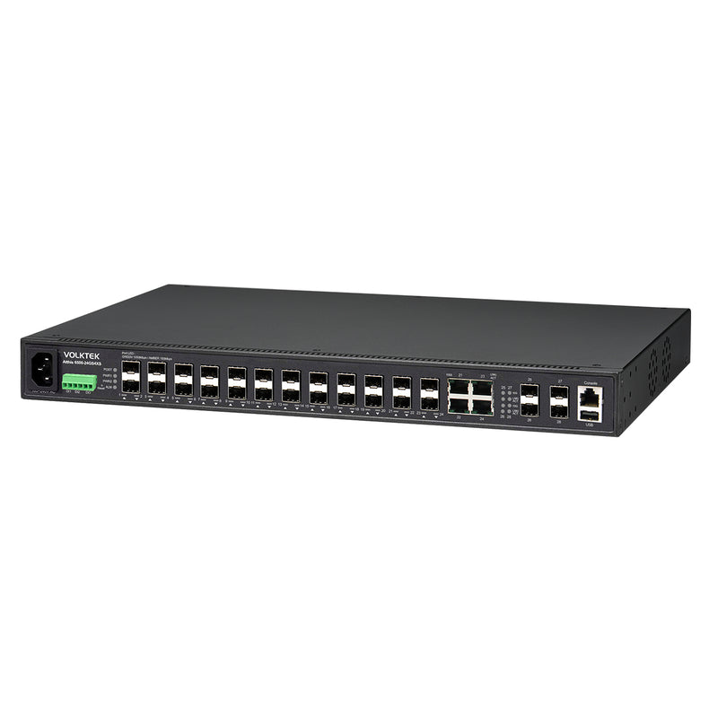 VOLKTEK Atthis 6500-24GS4XS-D-C 20 Ports GbE SFP Managed Aggregation Switch with 4 Combo RJ45/SFP, 4 10G SFP+ Ports and DC Power Input