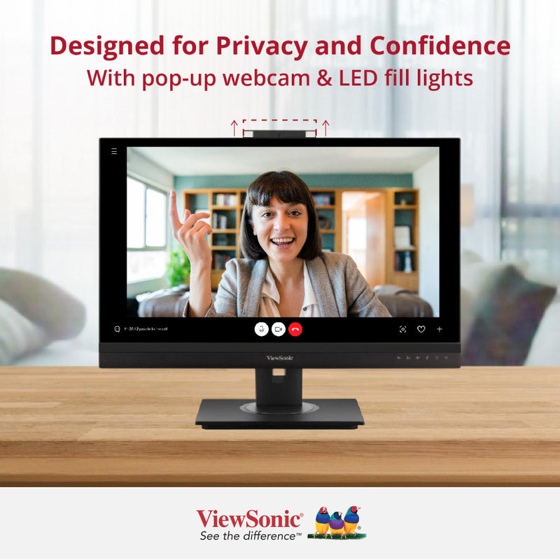 VIEWSONIC VG2757V-2K 27” QHD 100Hz Video Conferencing Docking Monitor with Windows Hello and Zoom® Certified Pop-up Webcam and 5W speakers