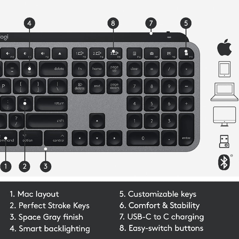 LOGITECH MX Keys Wireless Keyboard for Mac