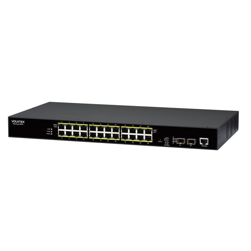 VOLKTEK Hawkeye 9005-24GP2GS-D-I 24 Ports Gbe Managed PoE+ Industrial Switch with 2 SFP Ports and DC Power Input