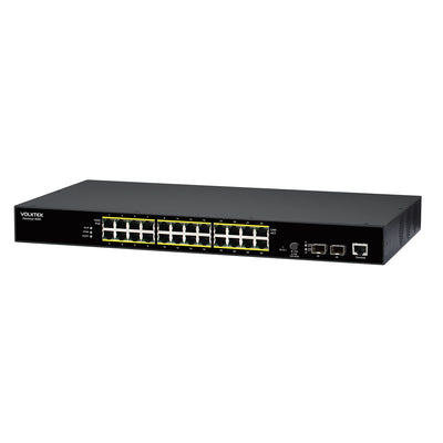 VOLKTEK Hawkeye 9005-24GP2GS-A-H 24 Ports GbE Managed PoE+ industrial Switch with 2 SFP Ports and Intl. AC Power