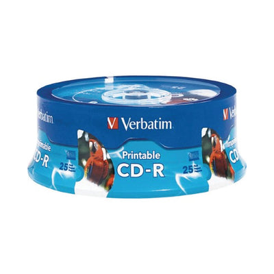 Verbatim CD-R 700MB 52X Verbatim White Inkjet Printable, Hub Printable - 25pk Spindle