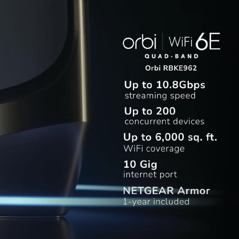 NETGEAR ORBI RBKE962 Quad-Band 2-Pack WiFi 6E Mesh System - AXE11000