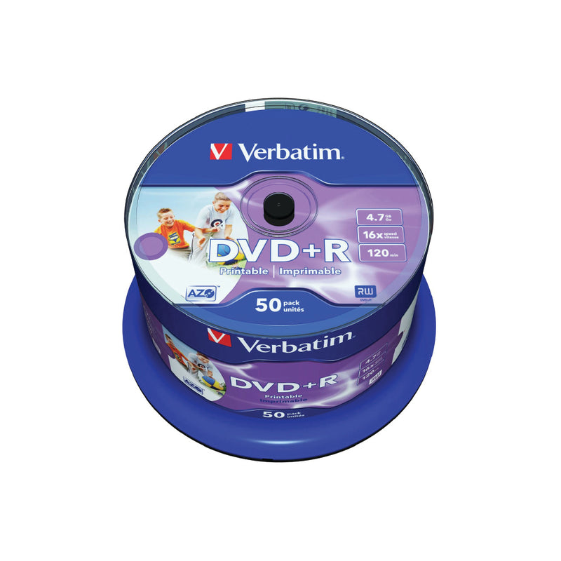 Verbatim DVD+R 4.7GB 16X Ijp Hub 50Pk Spindle