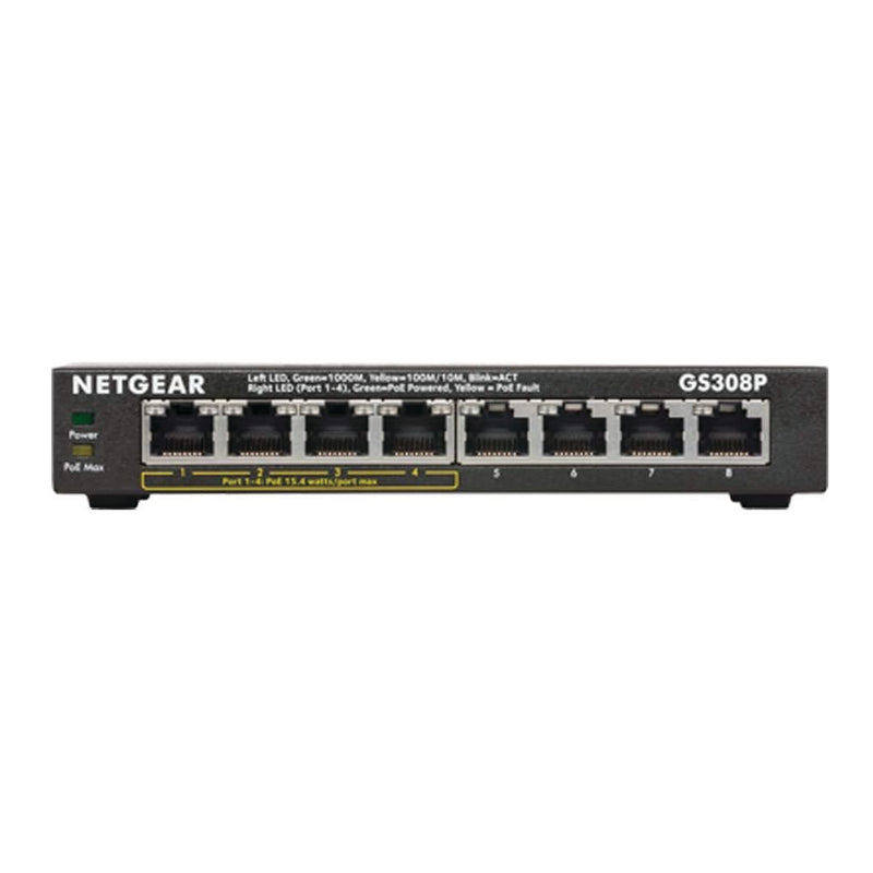 NETGEAR GS308P 8-Port Gigabit Ethernet Unmanaged PoE Switch - with 4 x PoE @ 55W