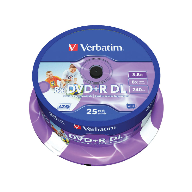 Verbatim DVD+R Dl 8.5GB 8X White Wide Ij 25Pk Spindle