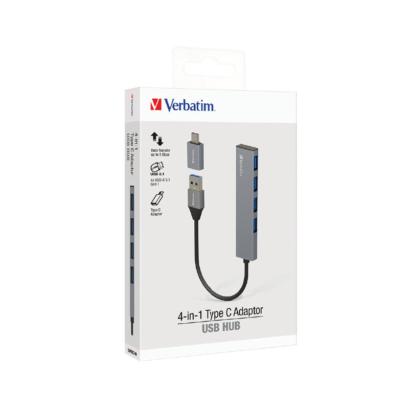 Verbatim 4-in-1 USB 3.1 Hub with Type C Adaptor